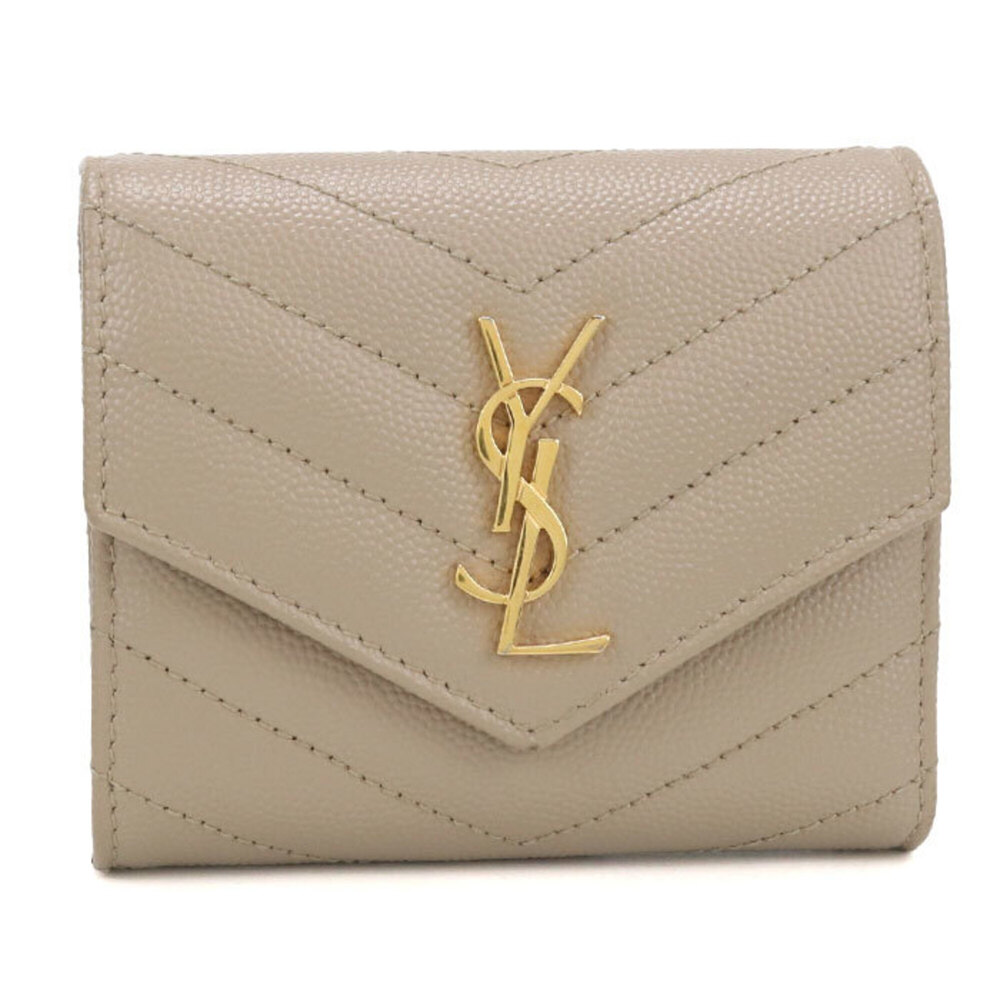 SAINT LAURENT Tri-fold Wallet 692061 Multifold Cassandra Matelassé Women's Beige